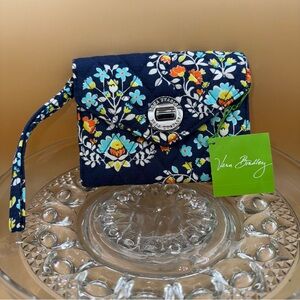 NWT Vera Bradley Chandaliere Floral Women's Wristlet Navy Blue and Orange